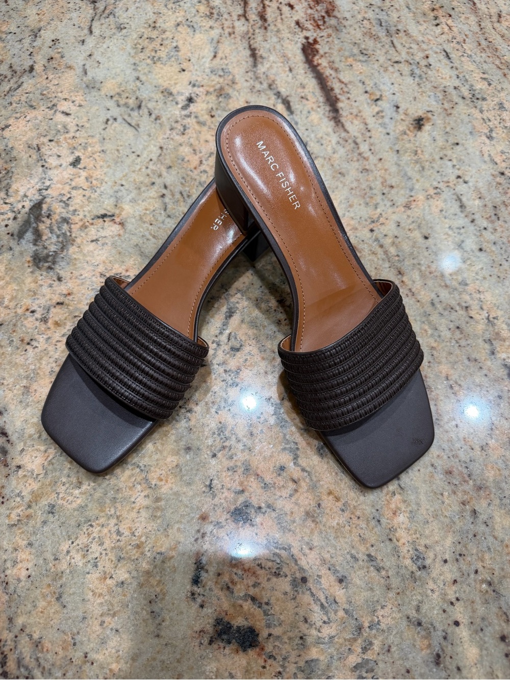 Marc Fisher Casala Dark Brown Textured Strap Slide Mules Size 10